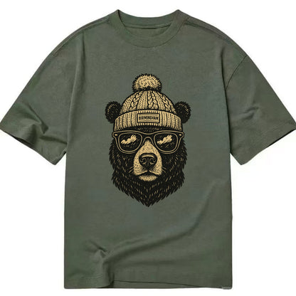 Alabama Black Bear wearing Birmingham beanie with pom pom and wayfarer sunglasses - Classic T-shirt - Army Green