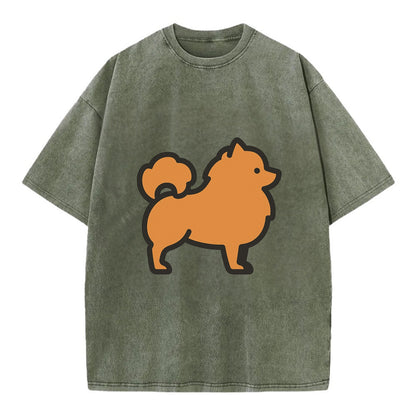 Pomeranian - Orange fluffy flat side profile - Vintage T-shirt - Army Green