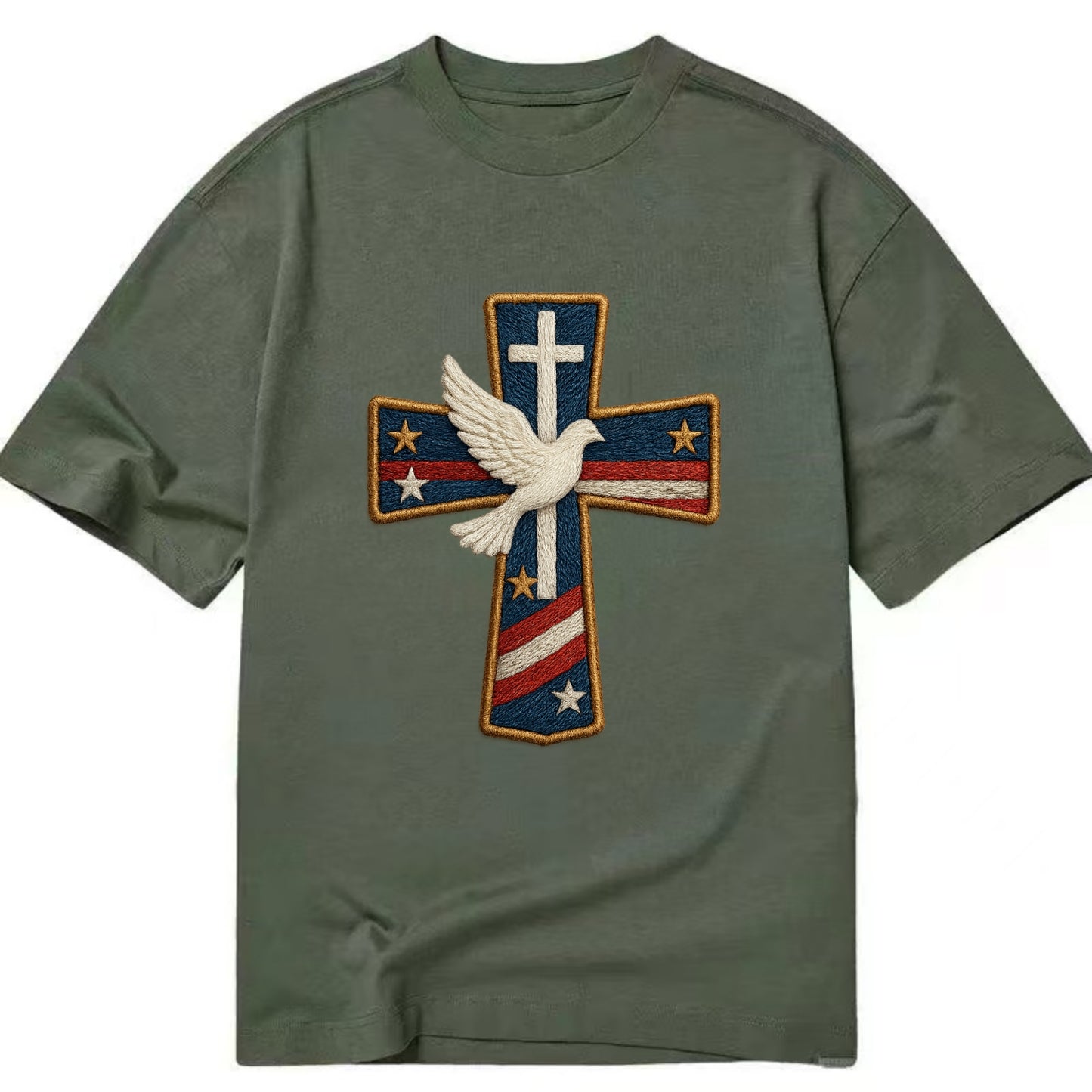 Dove and Cross  - Classic T-shirt - Army Green