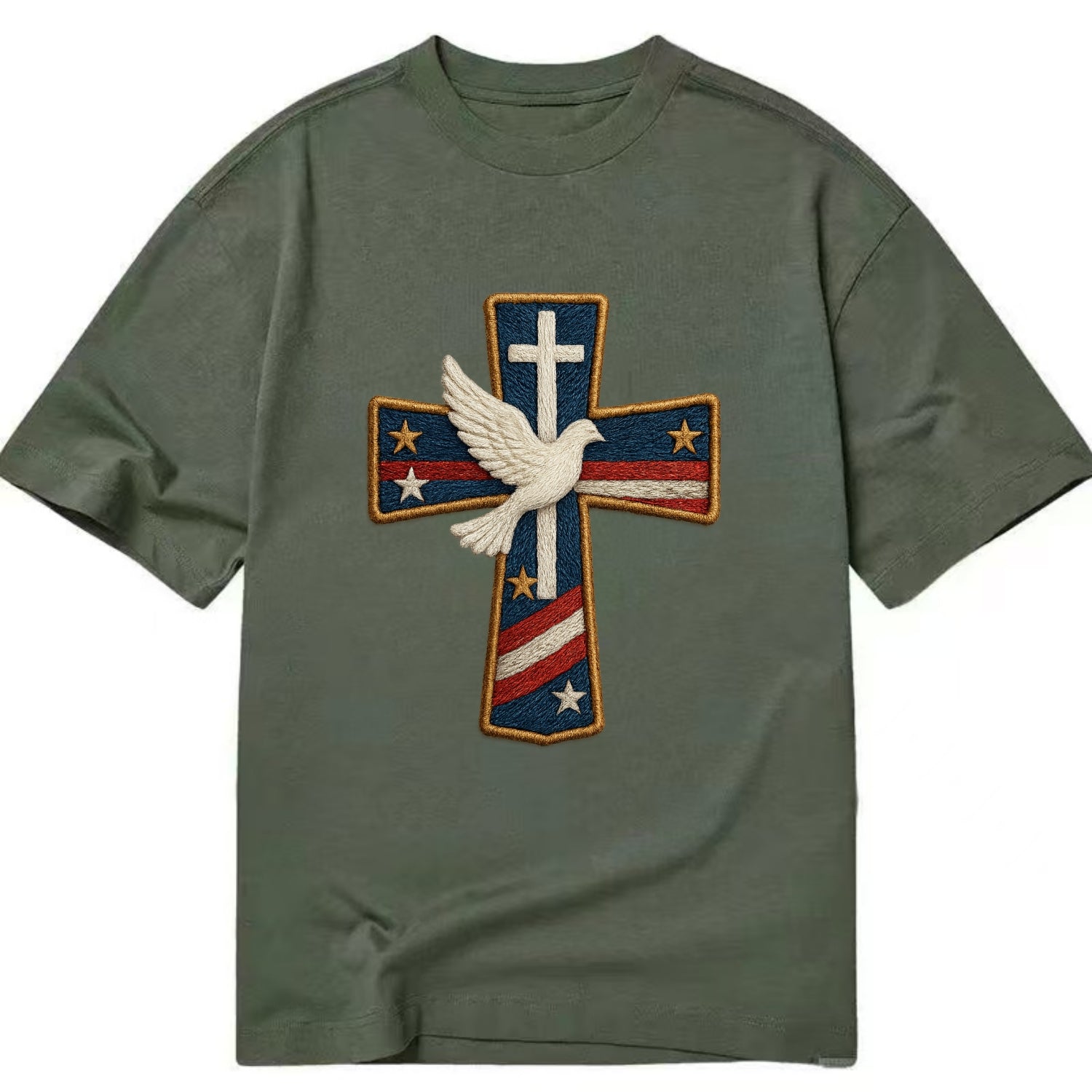 Dove and Cross  - Classic T-shirt - Army Green