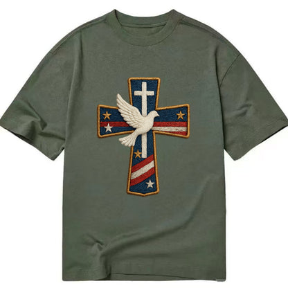 Dove and Cross  - Classic T-shirt - Army Green