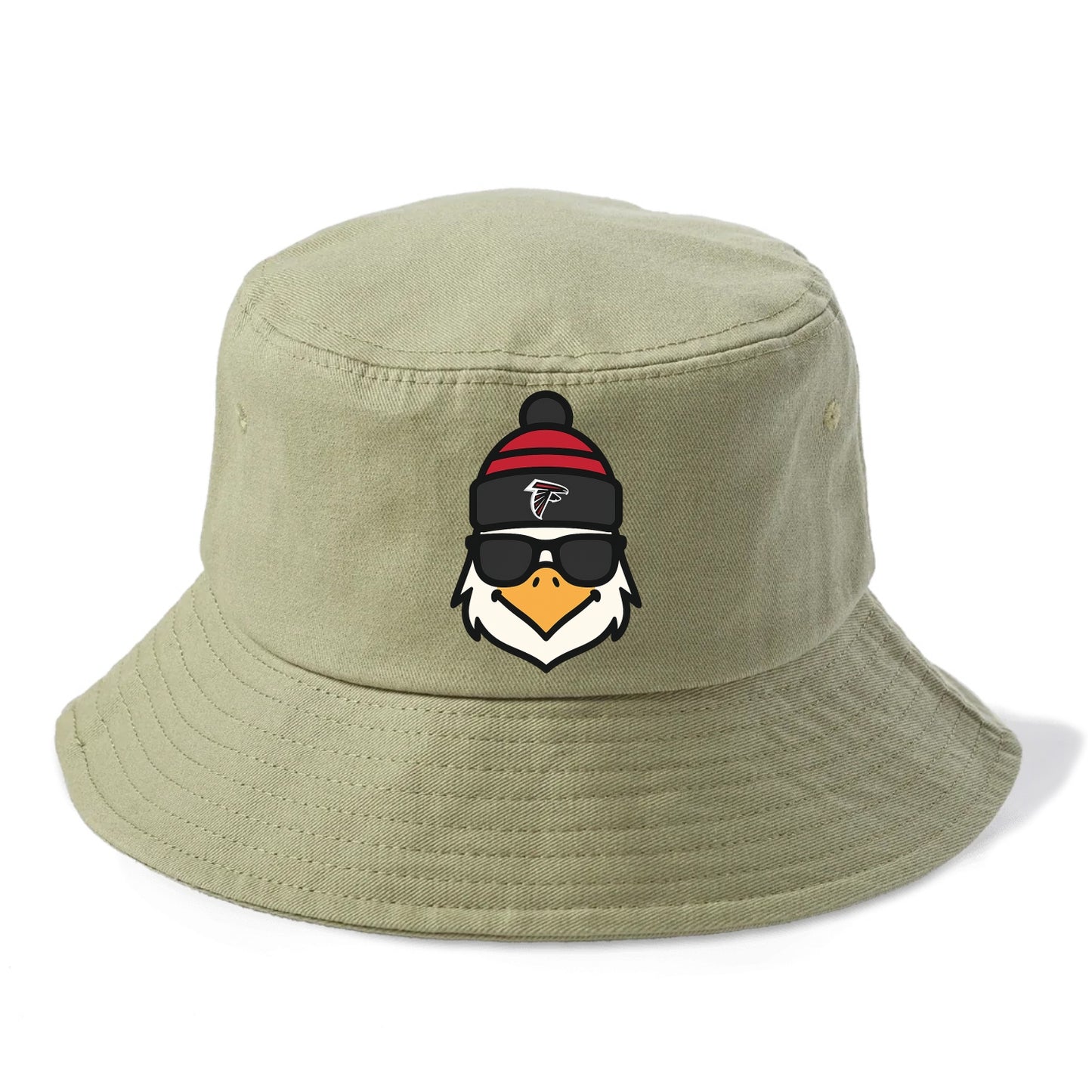 Atlanta Falcon wearing Falcons red and black beanie with pom pom and wayfarer - Bucket Hat - Army Green