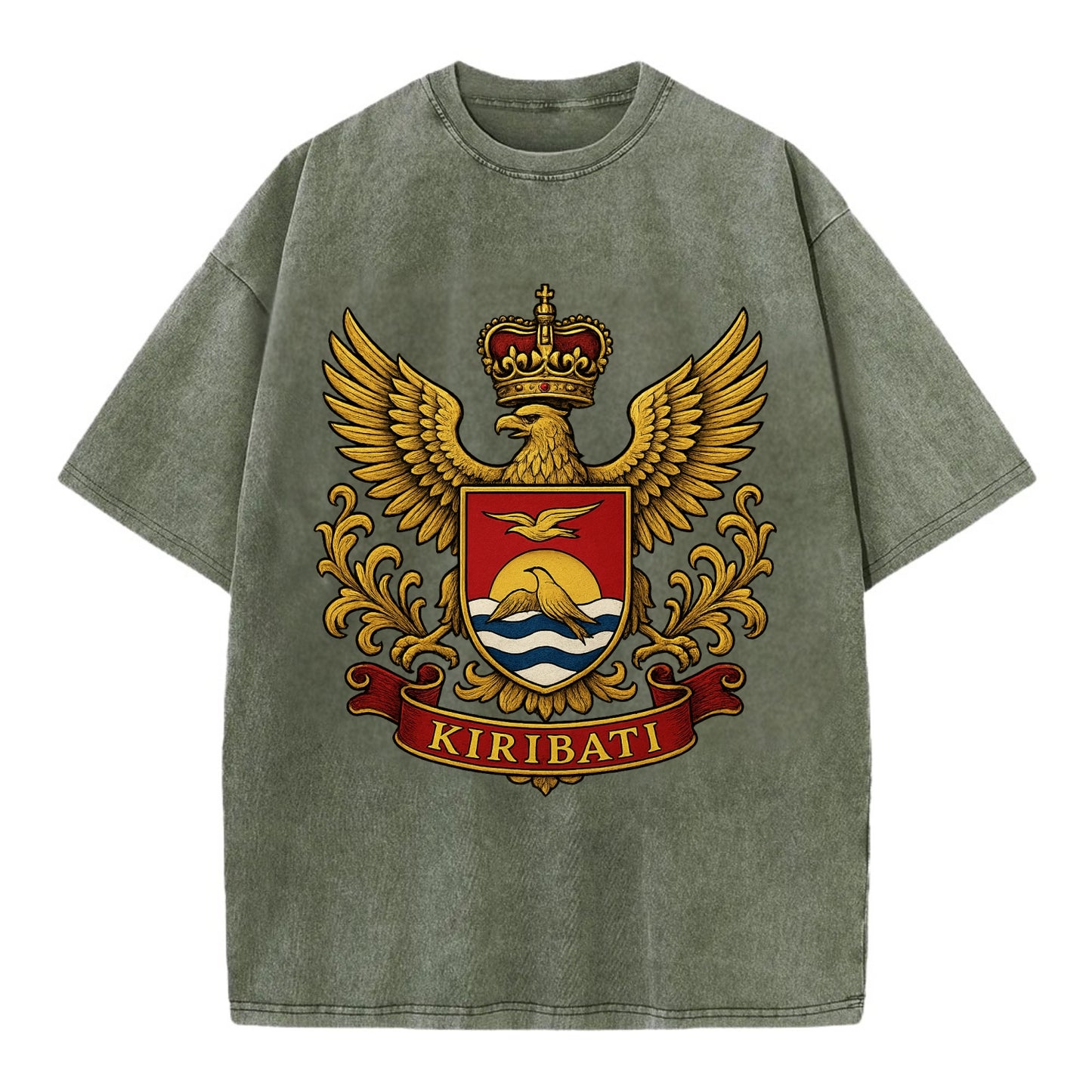 Kiribati Heritage Badge  - Vintage T-shirt - Army Green