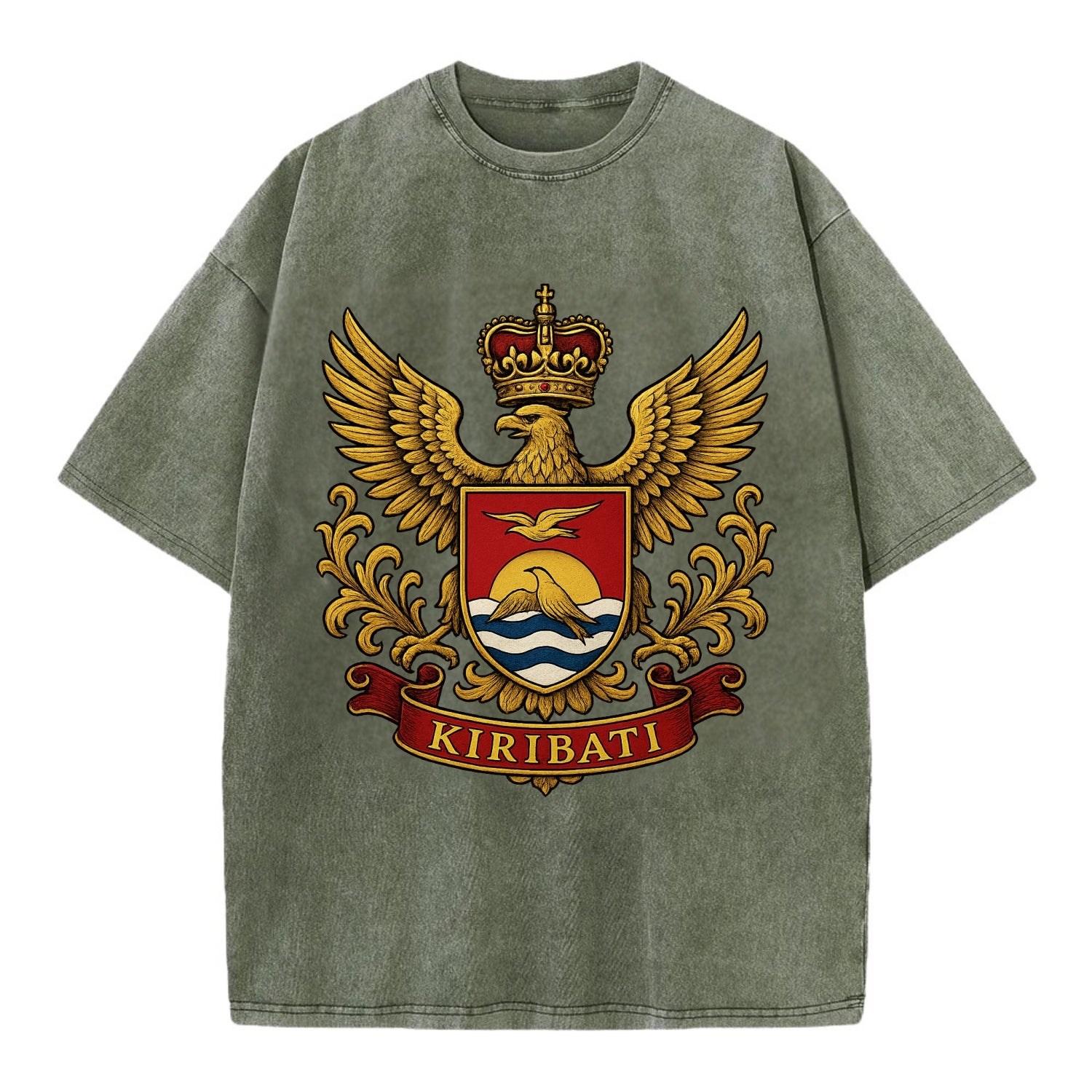 Kiribati Heritage Badge  - Vintage T-shirt - Army Green