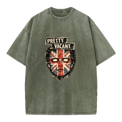 PRETTY VACANT | Blank stare Union Jack face | Empty expression | Punk nihilism | - Vintage T-shirt - Army Green