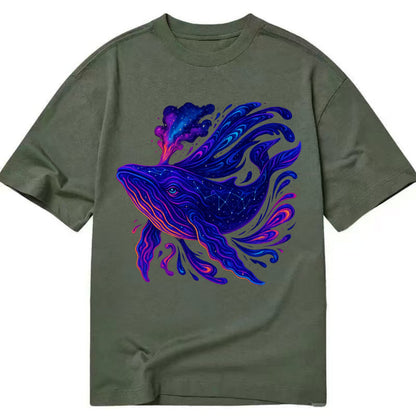 Majestic whale with body composed of galaxy clusters, stellar fins flowing like - Classic T-shirt - Army Green