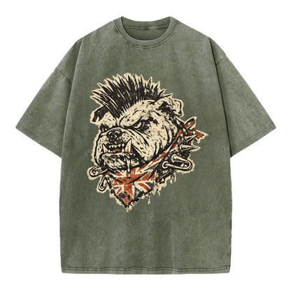 PUNK BULLDOG | British bulldog with mohawk | Safety pins through collar | Union - Vintage T-shirt - Army Green