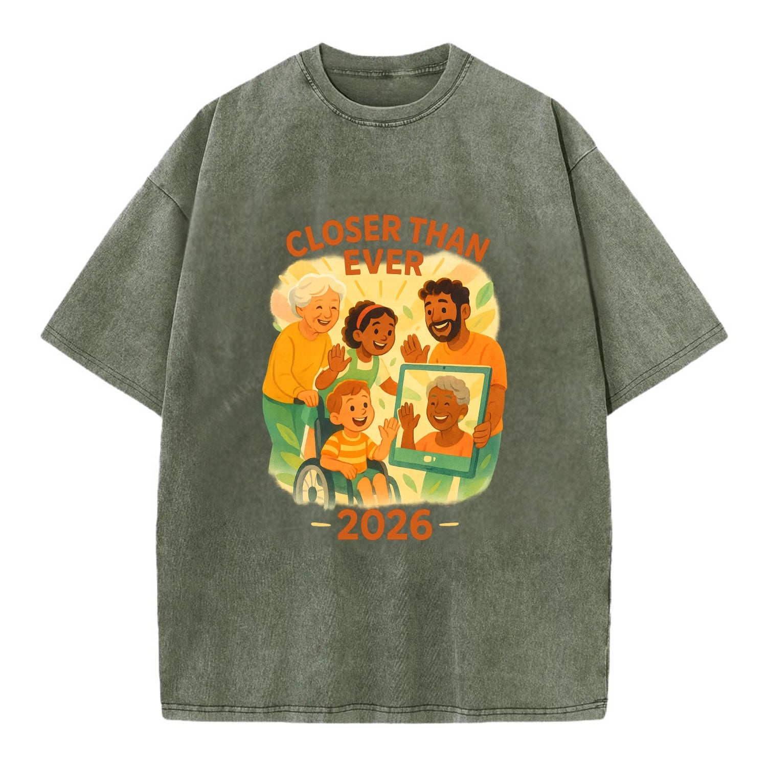Technology bringing distant families together - "Closer Than Ever" - connection - Vintage T-shirt - Army Green