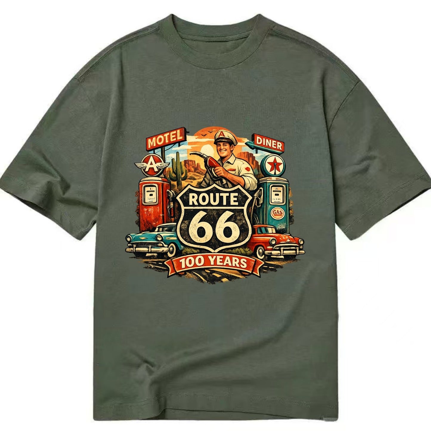 FILL ER UP | Vintage gas pumps | Flying A or Texaco style | Service station | - Classic T-shirt - Army Green