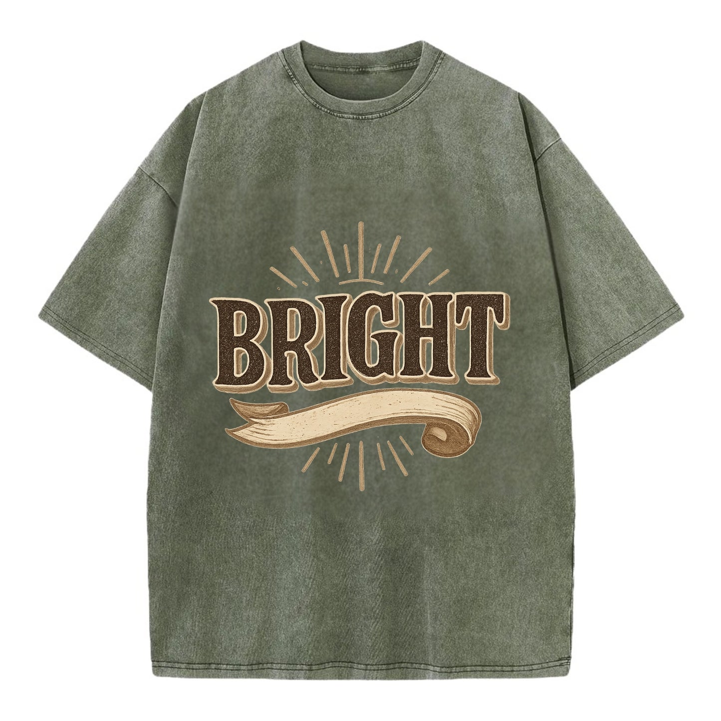 Bold typography design - "BRIGHT" - intelligent, shining - Vintage T-shirt - Army Green
