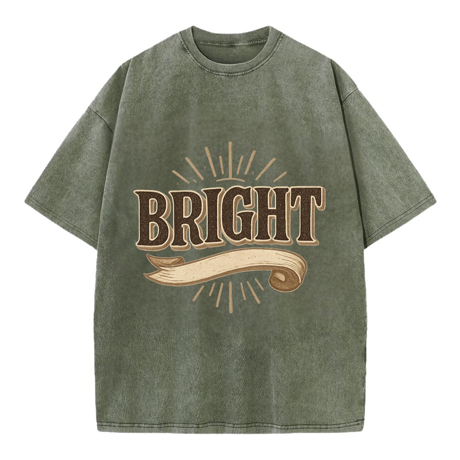 Bold typography design - "BRIGHT" - intelligent, shining - Vintage T-shirt - Army Green