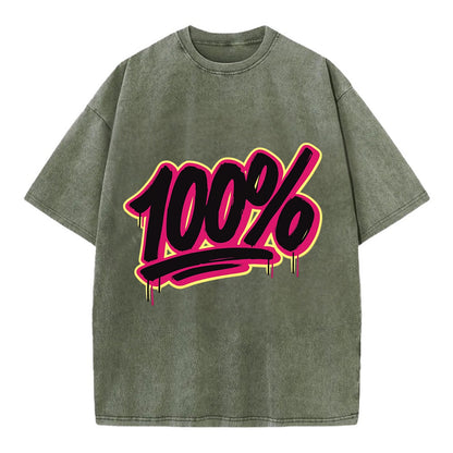 Bold typography design - "100%" - all in, fully committed - Vintage T-shirt - Army Green