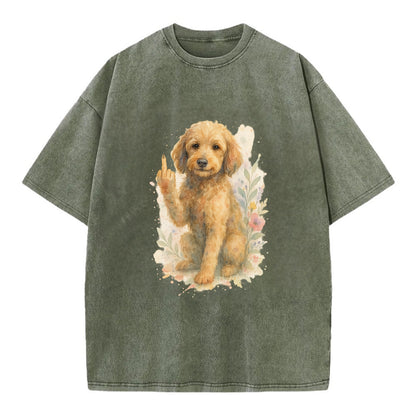 Labradoodle hypoallergenic with wavy coat, intelligent eyes, paw raised - Vintage T-shirt - Army Green
