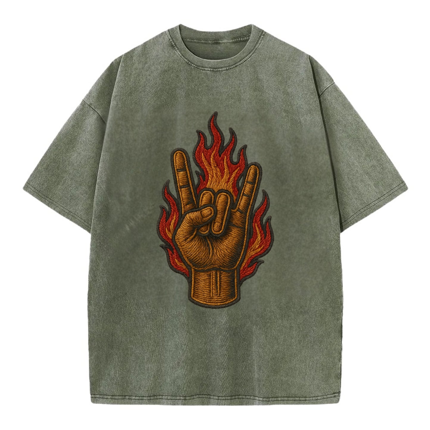 Devil Horns  - Vintage T-shirt - Army Green