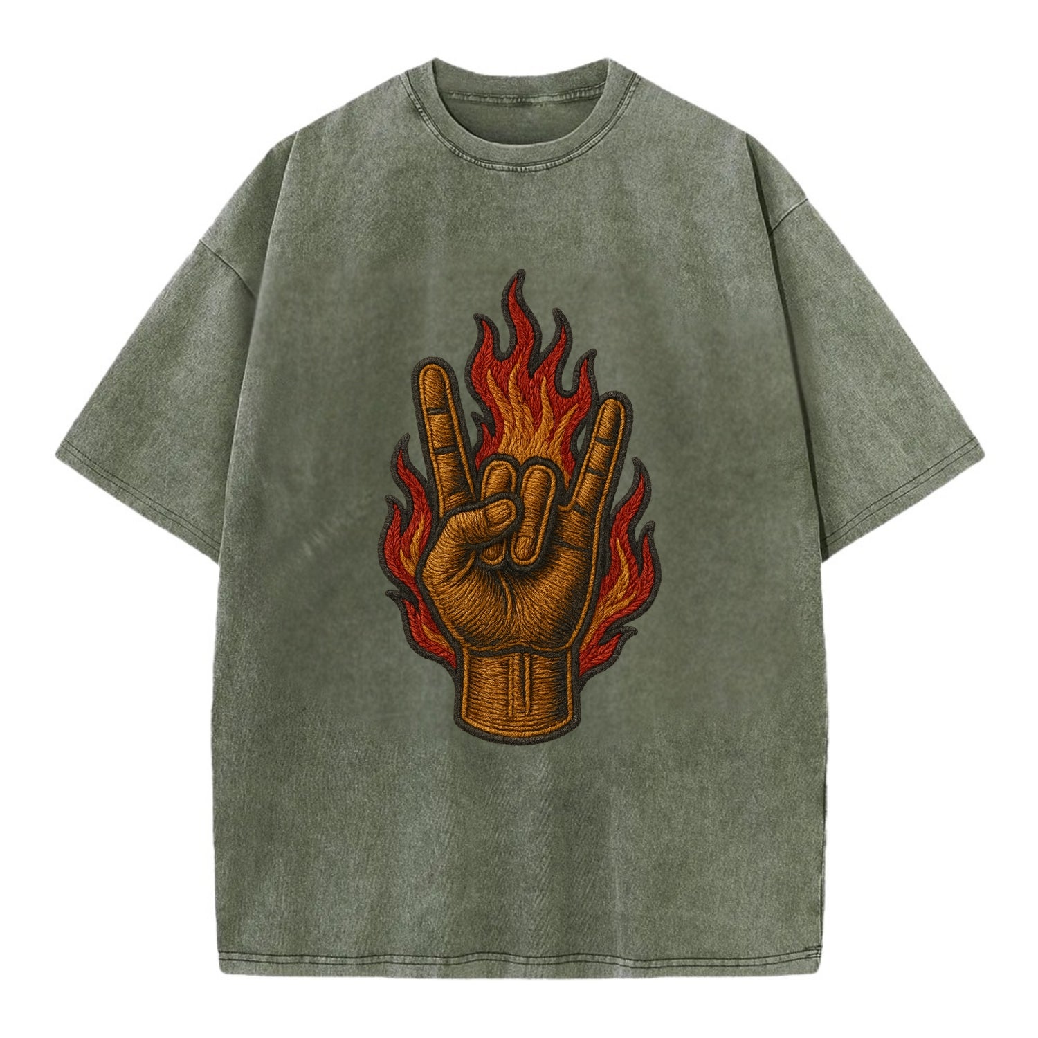 Devil Horns  - Vintage T-shirt - Army Green