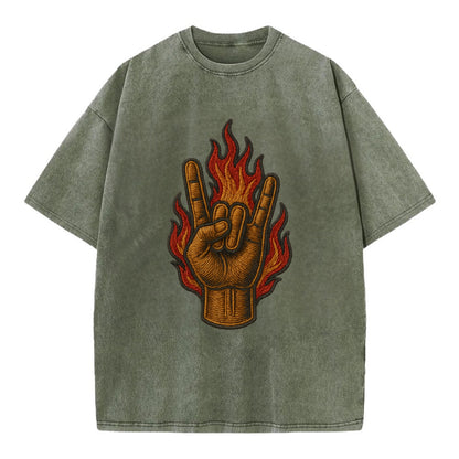 Devil Horns  - Vintage T-shirt - Army Green