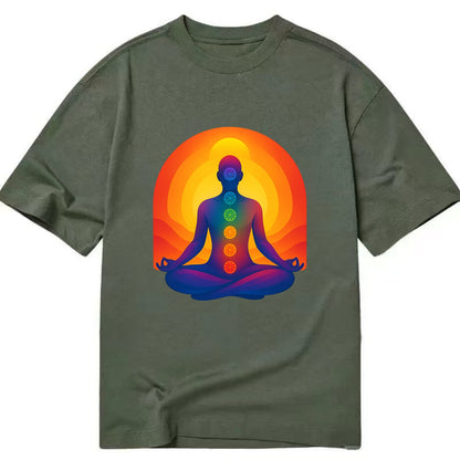 Sunset Meditation - Figure in lotus pose Classic T-shirt - Army Green