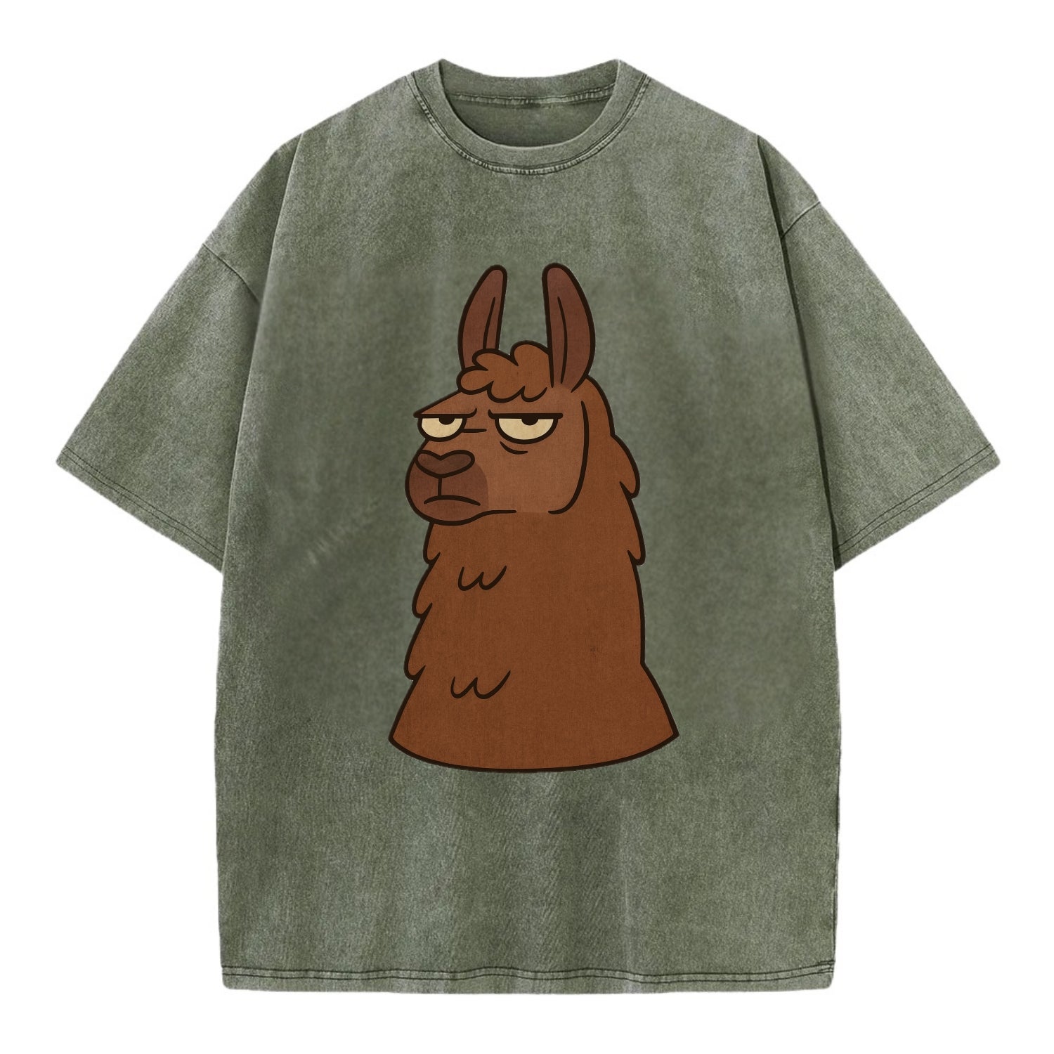 The Llama Judging Silently - Vintage T-shirt - Army Green