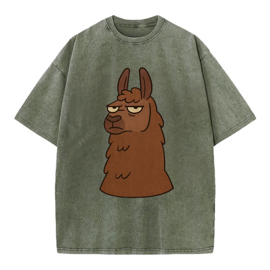 The Llama Judging Silently - Vintage T-shirt - Army Green