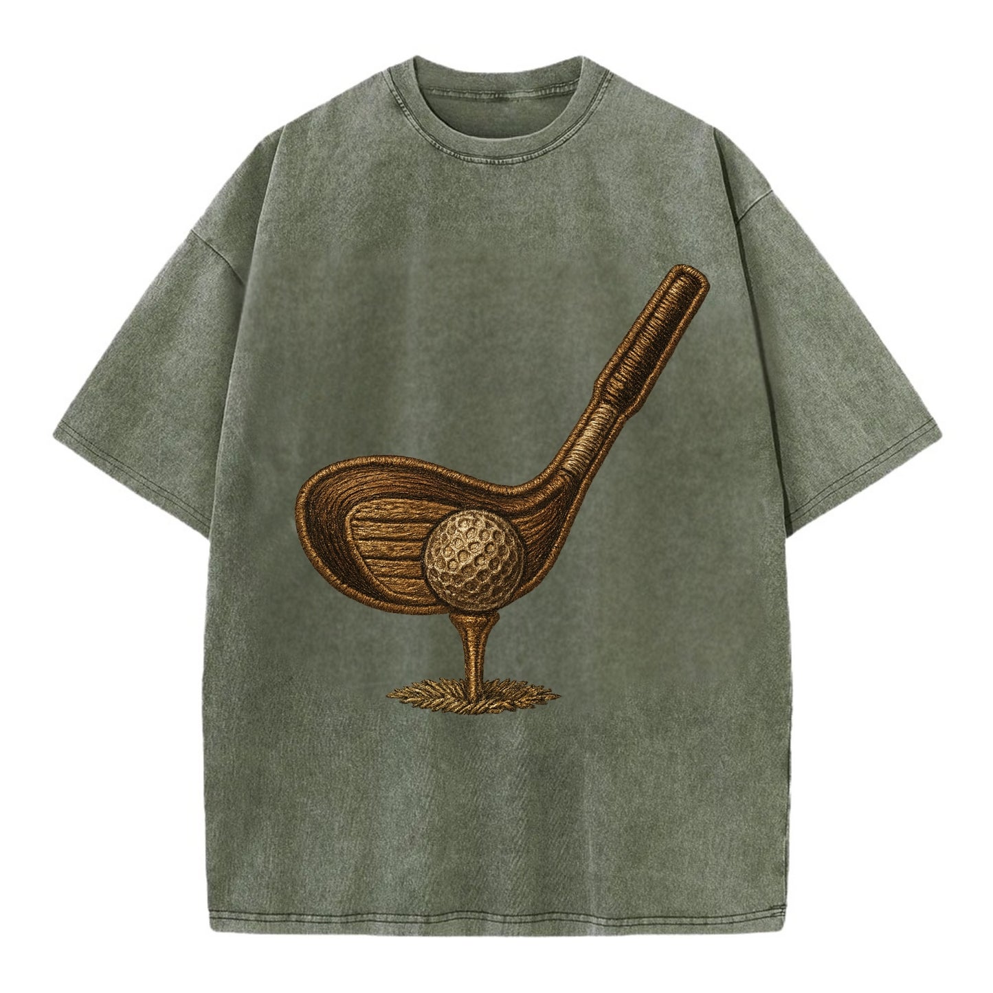 Golf Club and Ball  - Vintage T-shirt - Army Green