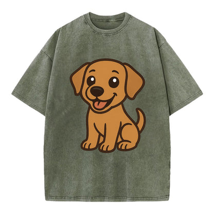 Labrador - Happy panting expression - Vintage T-shirt - Army Green