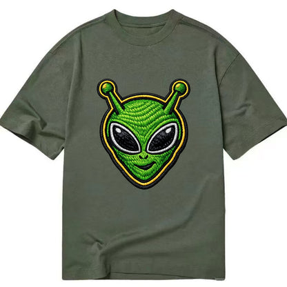 ALIEN MARTIAN - green alien with antenna in green , little green man - Classic T-shirt - Army Green