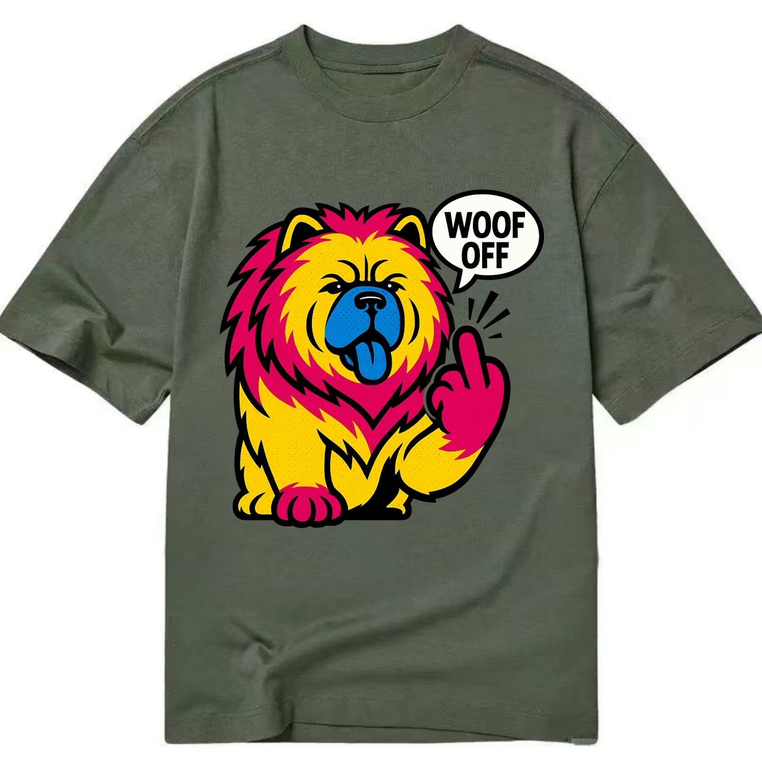 Chow Chow with lion mane and blue-black tongue, fluffy dignified paw up with sass - Classic T-shirt - Army Green