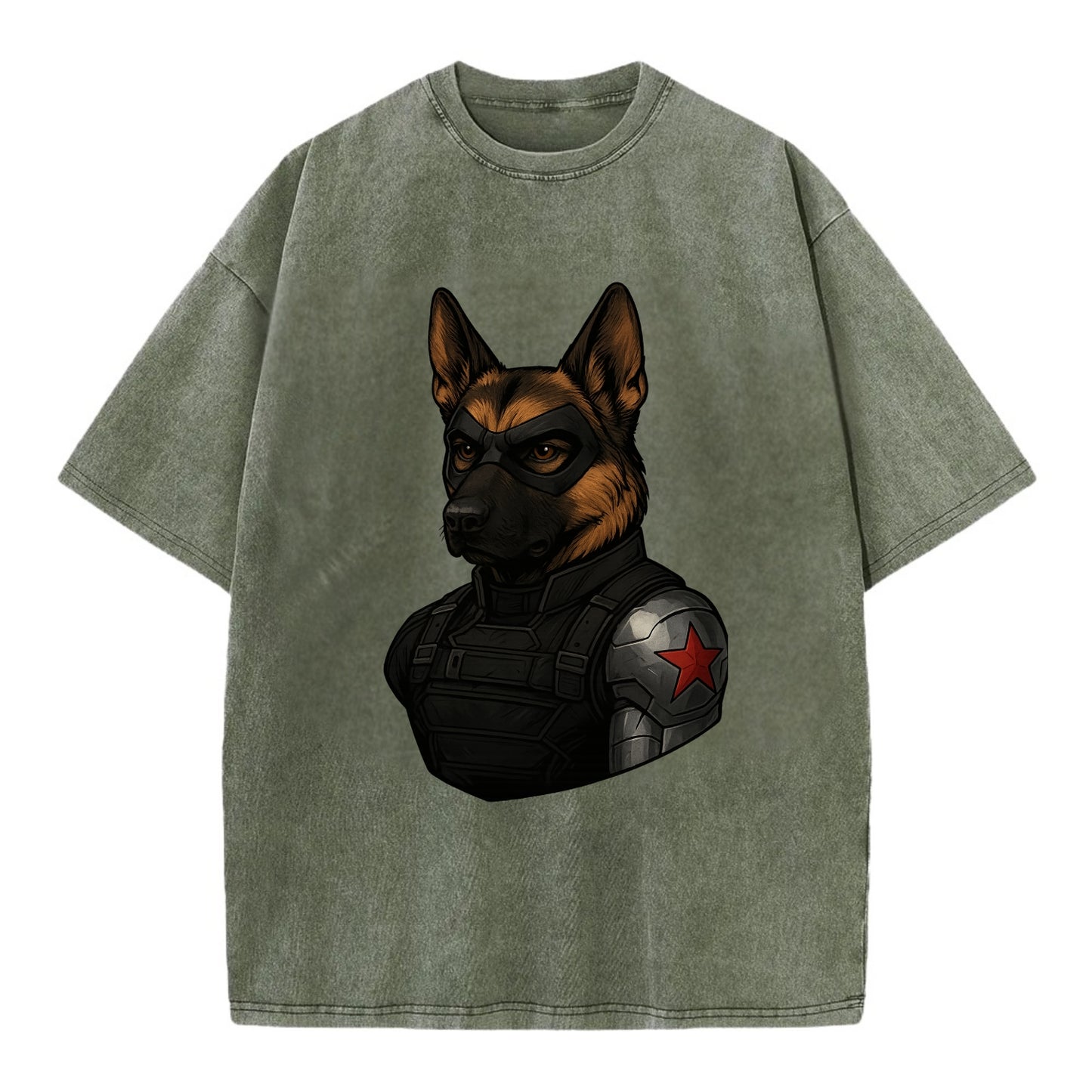 German Shepherd Winter Soldier  - Vintage T-shirt - Army Green