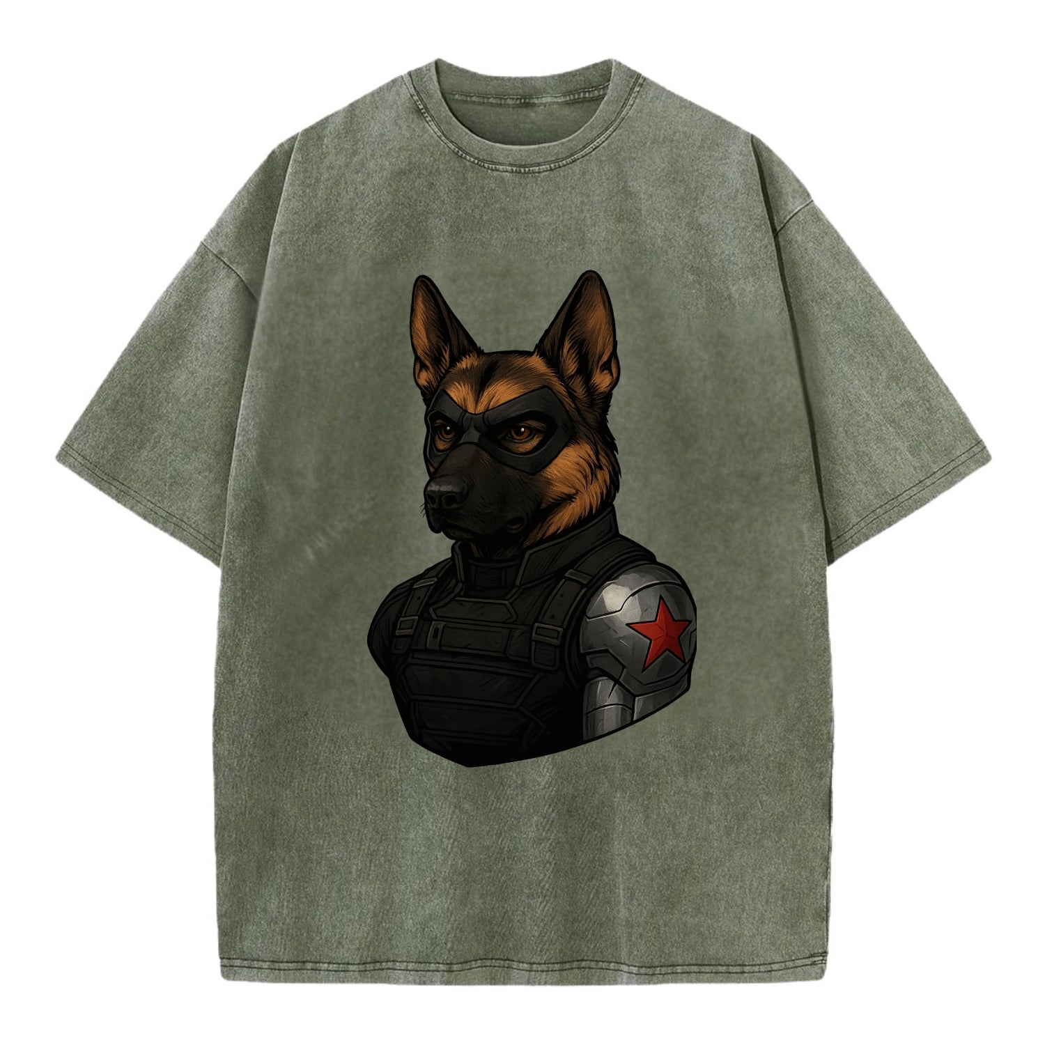 German Shepherd Winter Soldier  - Vintage T-shirt - Army Green