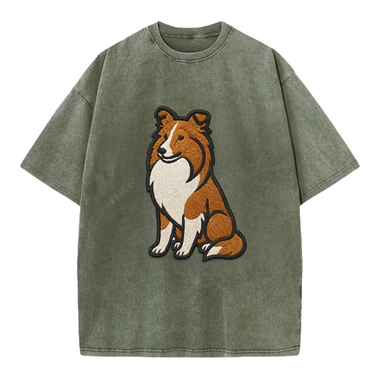 Shetland Sheepdog - Sable and white embr Vintage T-shirt - Army Green