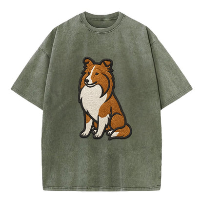 Shetland Sheepdog - Sable and white embr Vintage T-shirt - Army Green