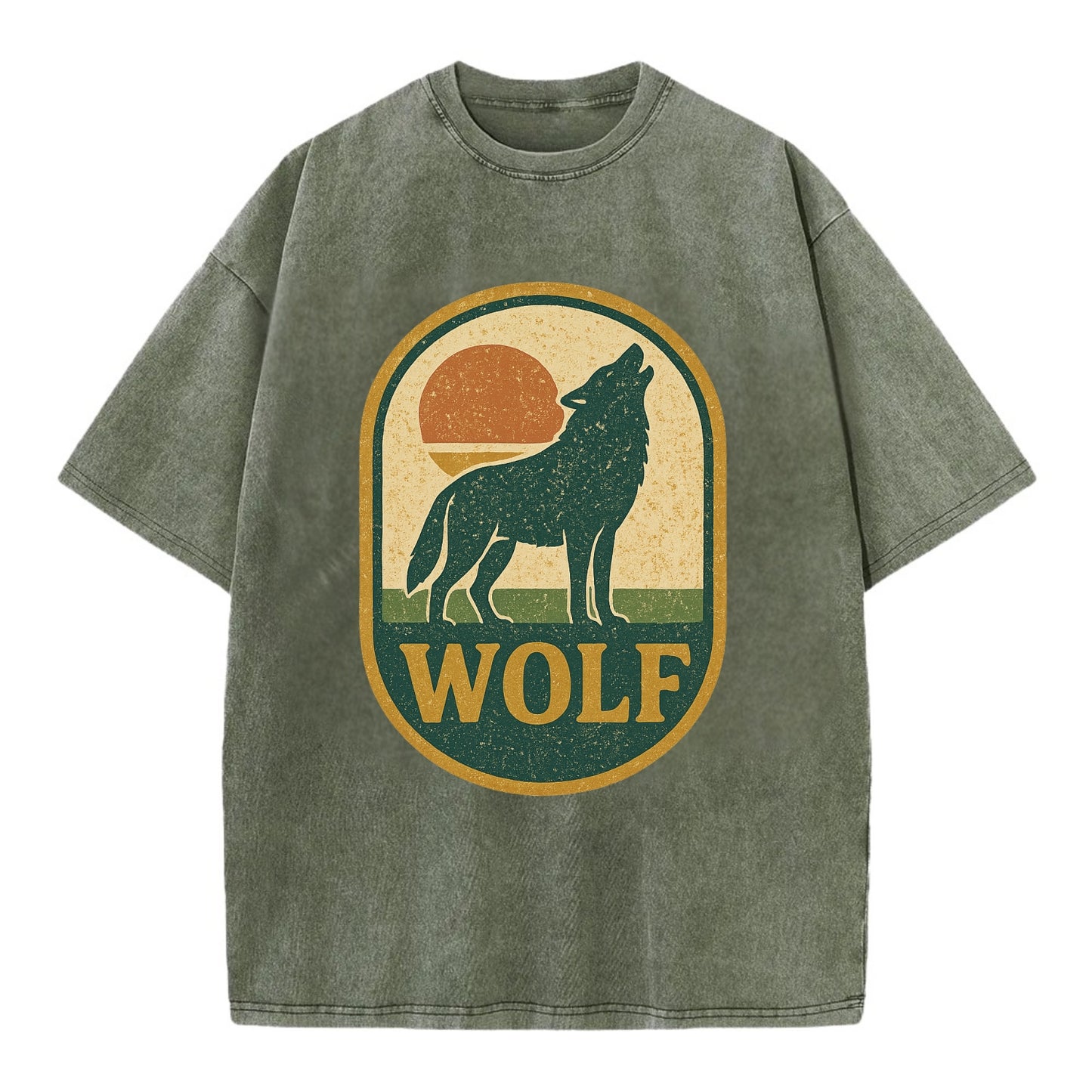 Carbon Fiber Wolf  - Vintage T-shirt - Army Green