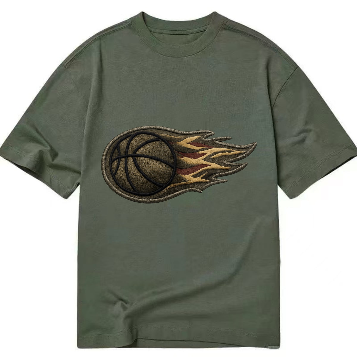 Embroidered patch design - BASKETBALL FLAMING BALL - basketball with flames in - Classic T-shirt - Army Green