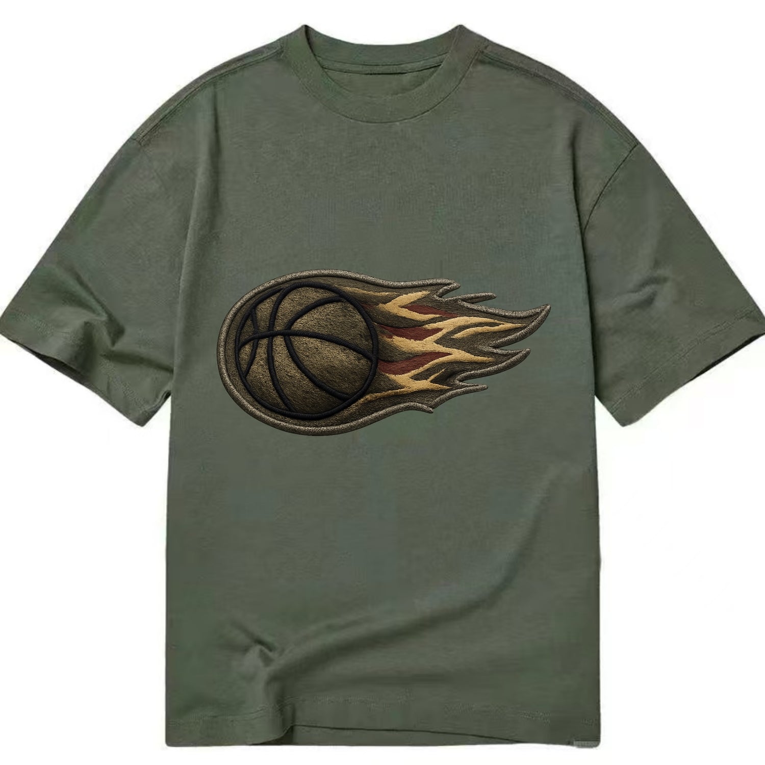 Embroidered patch design - BASKETBALL FLAMING BALL - basketball with flames in - Classic T-shirt - Army Green