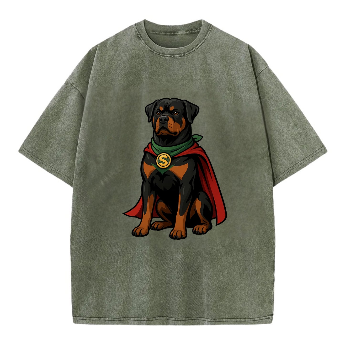 Rottweiler Strong Hero  - Vintage T-shirt - Army Green