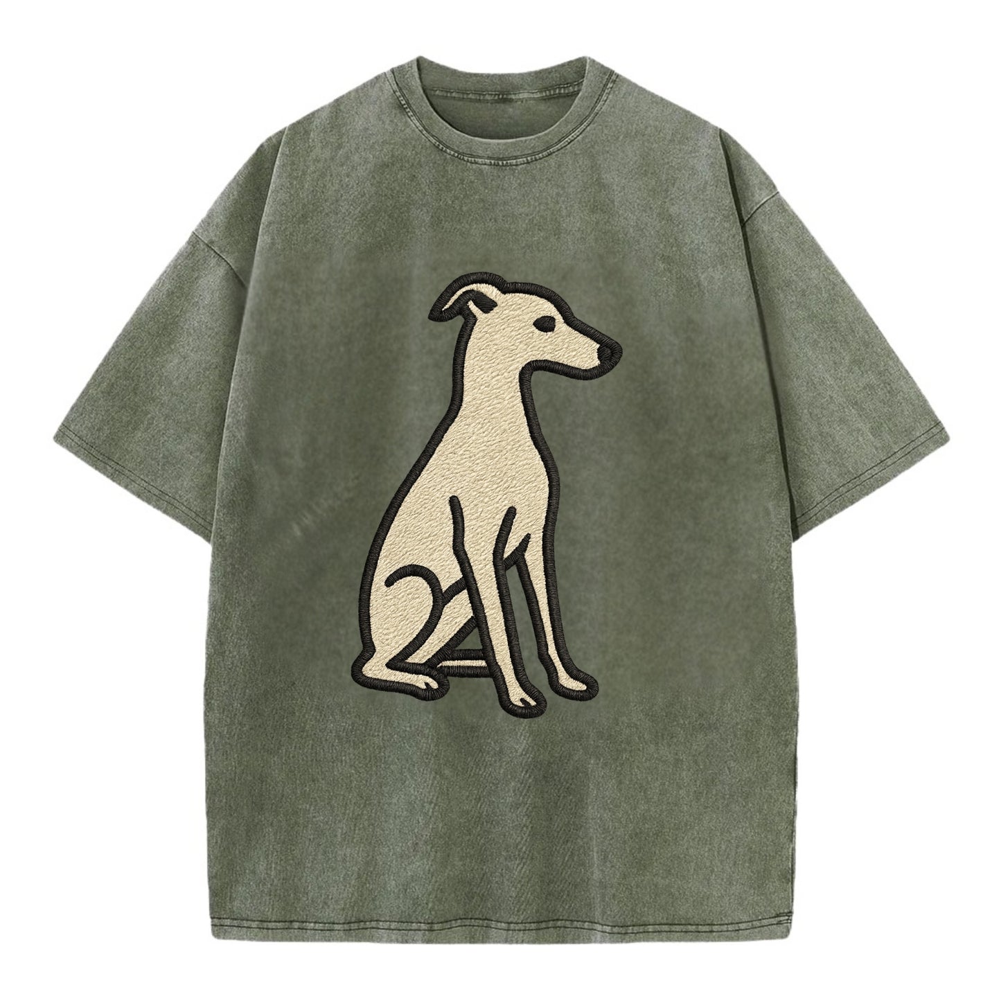 Italian Greyhound - Gray sitting pose - Vintage T-shirt - Army Green