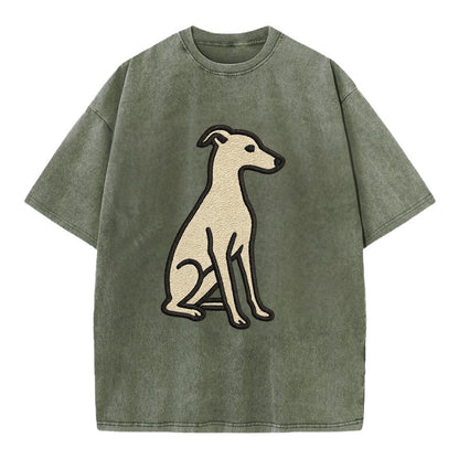 Italian Greyhound - Gray sitting pose - Vintage T-shirt - Army Green