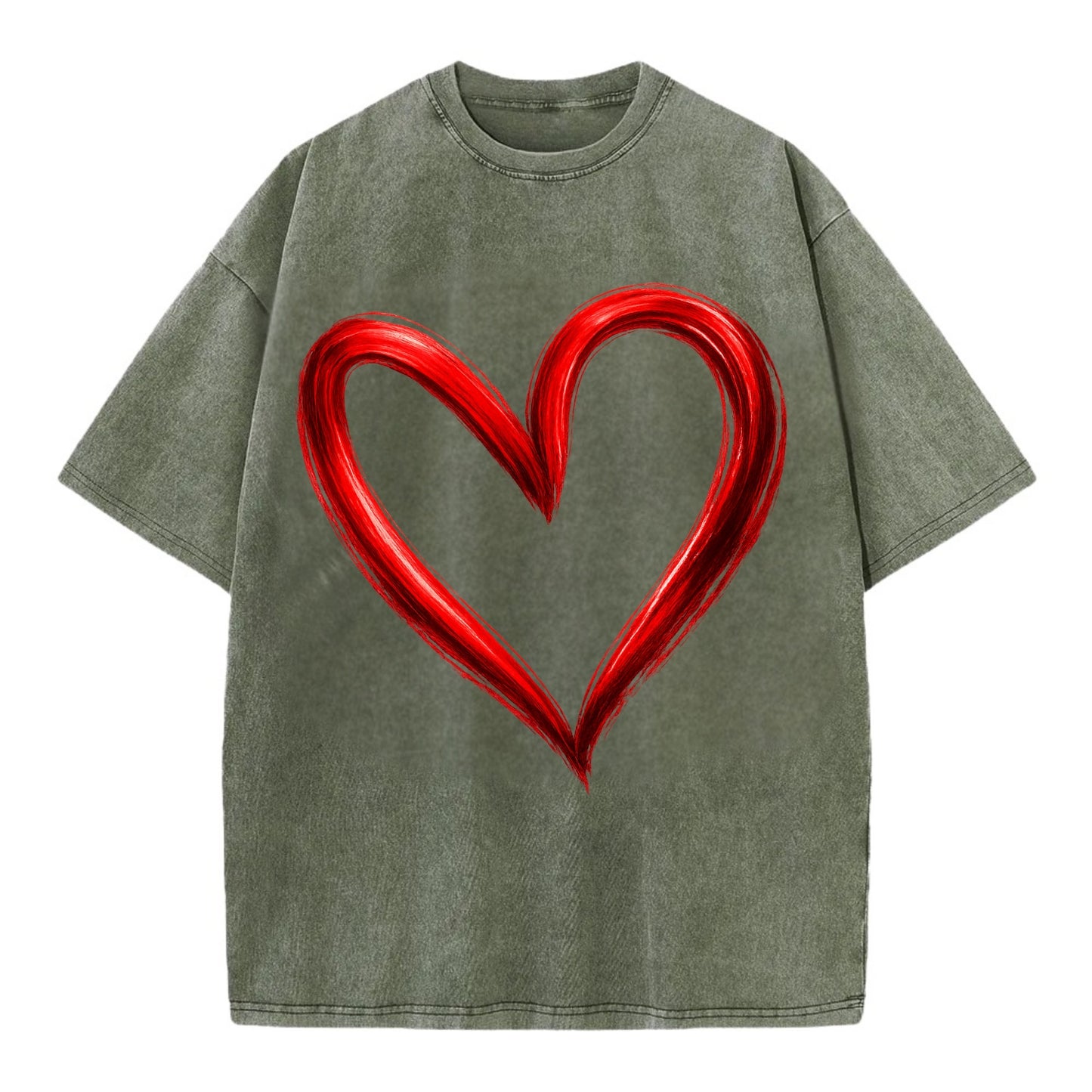 Love Heart - Vintage T-shirt - Army Green