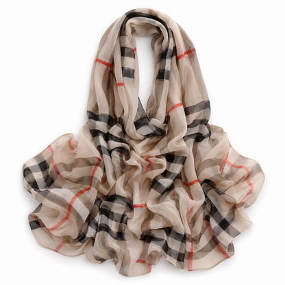 British Plaid Silk Scarf - Lightweight Summer Shawl