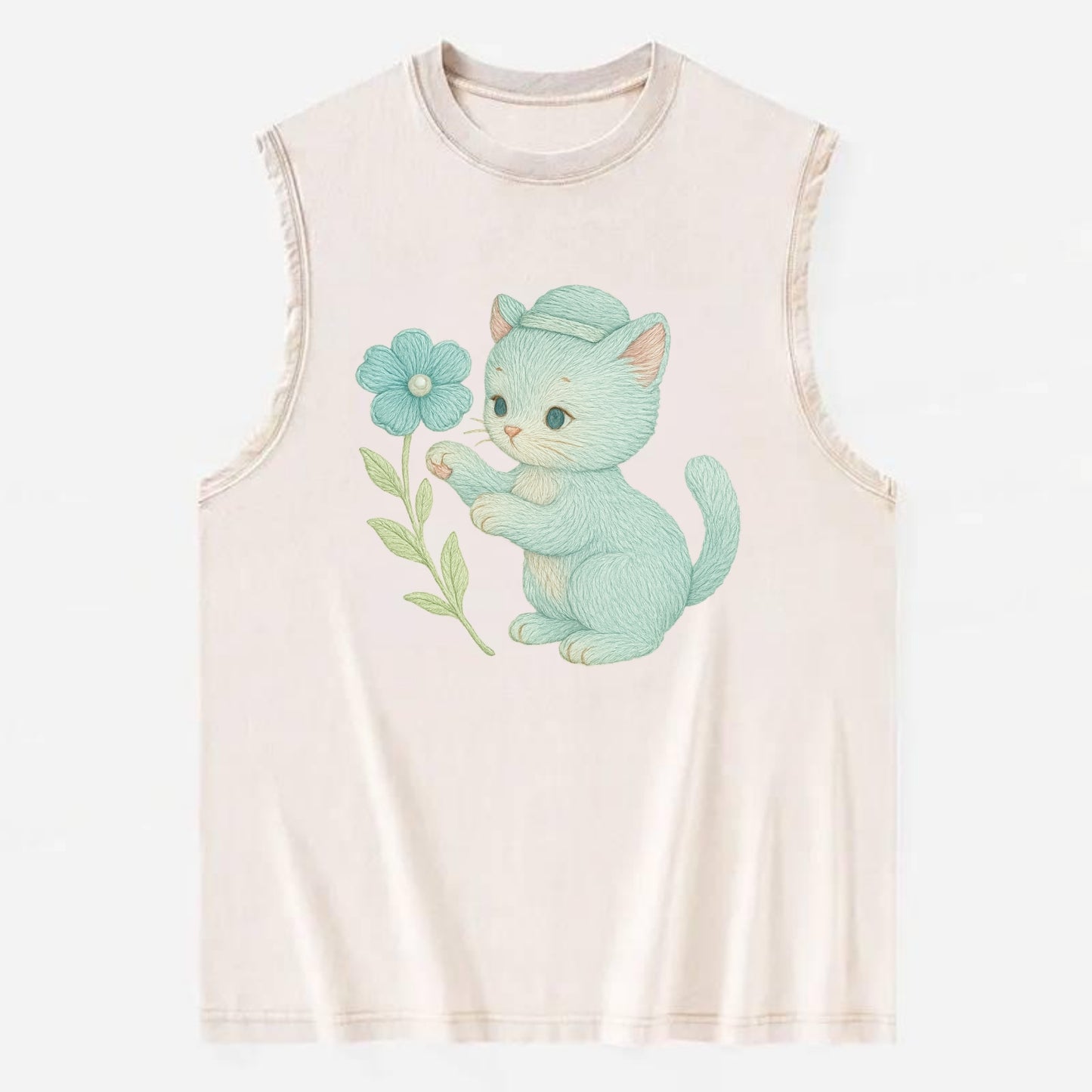 Aqua Kitten - Vintage Washed Tank - Beige