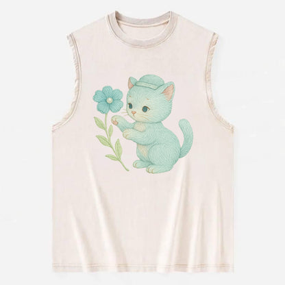 Aqua Kitten - Vintage Washed Tank - Beige