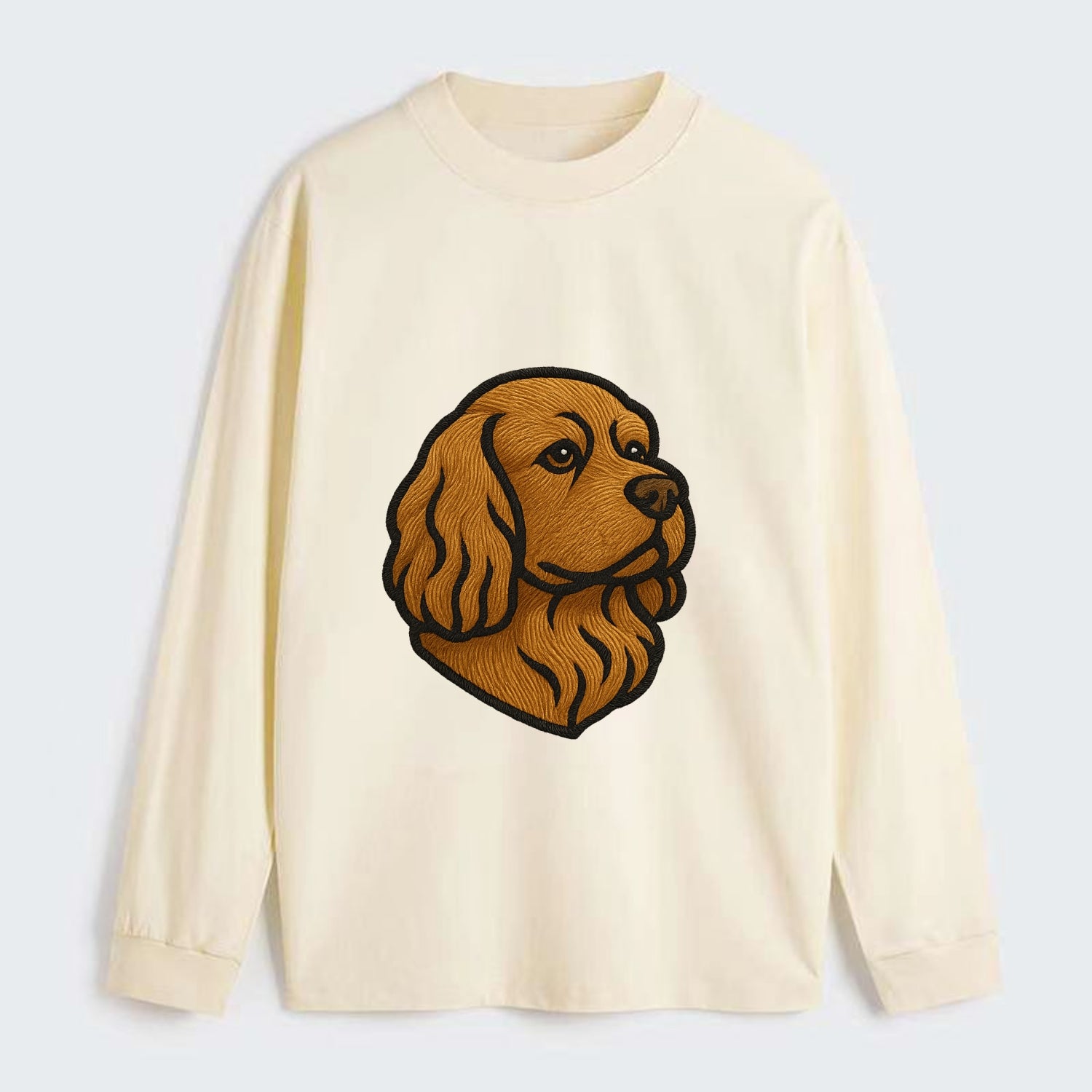 Sussex Spaniel - Golden liver embroidered low-set design - Classic Long Sleeve Shirt - Beige
