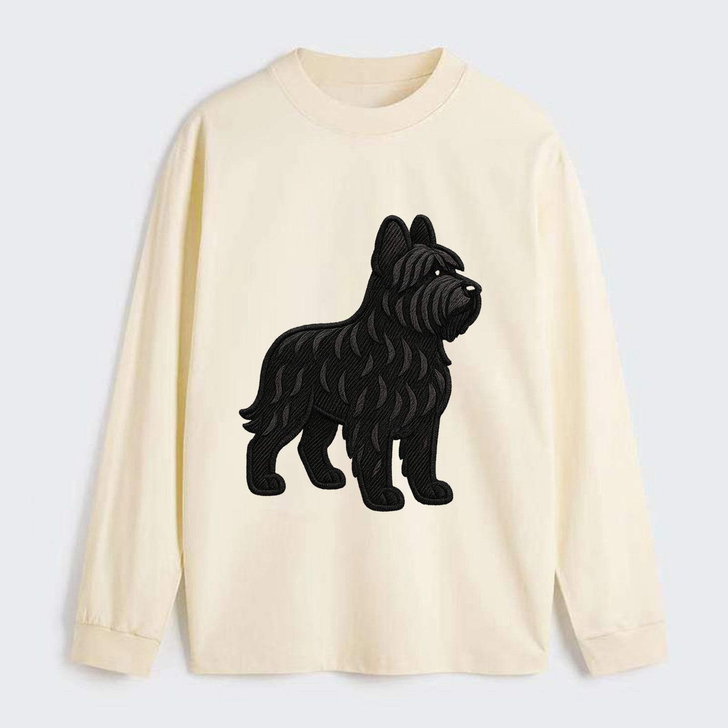 Briard - Black wavy coat embroidered herding pose - Classic Long Sleeve Shirt - Beige