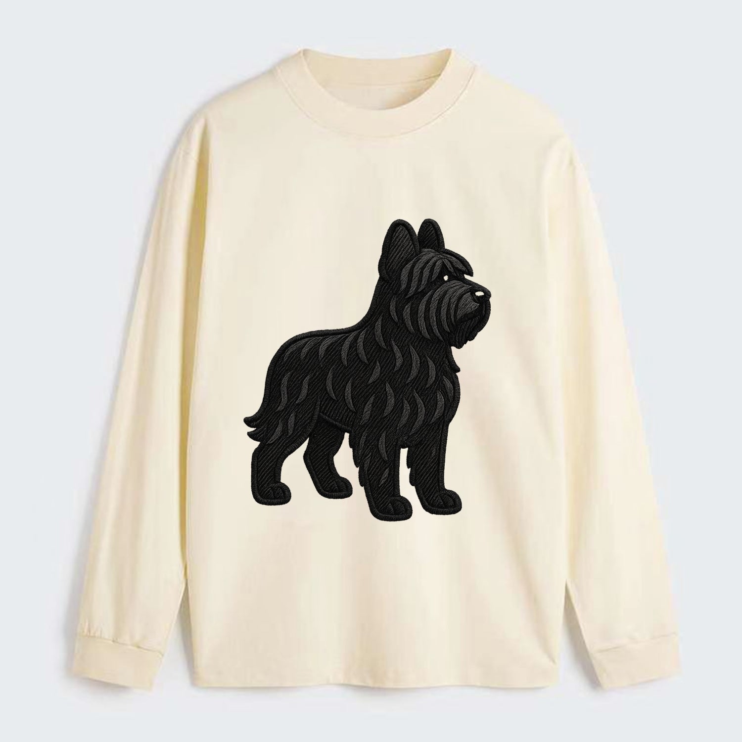 Briard - Black wavy coat embroidered herding pose - Classic Long Sleeve Shirt - Beige