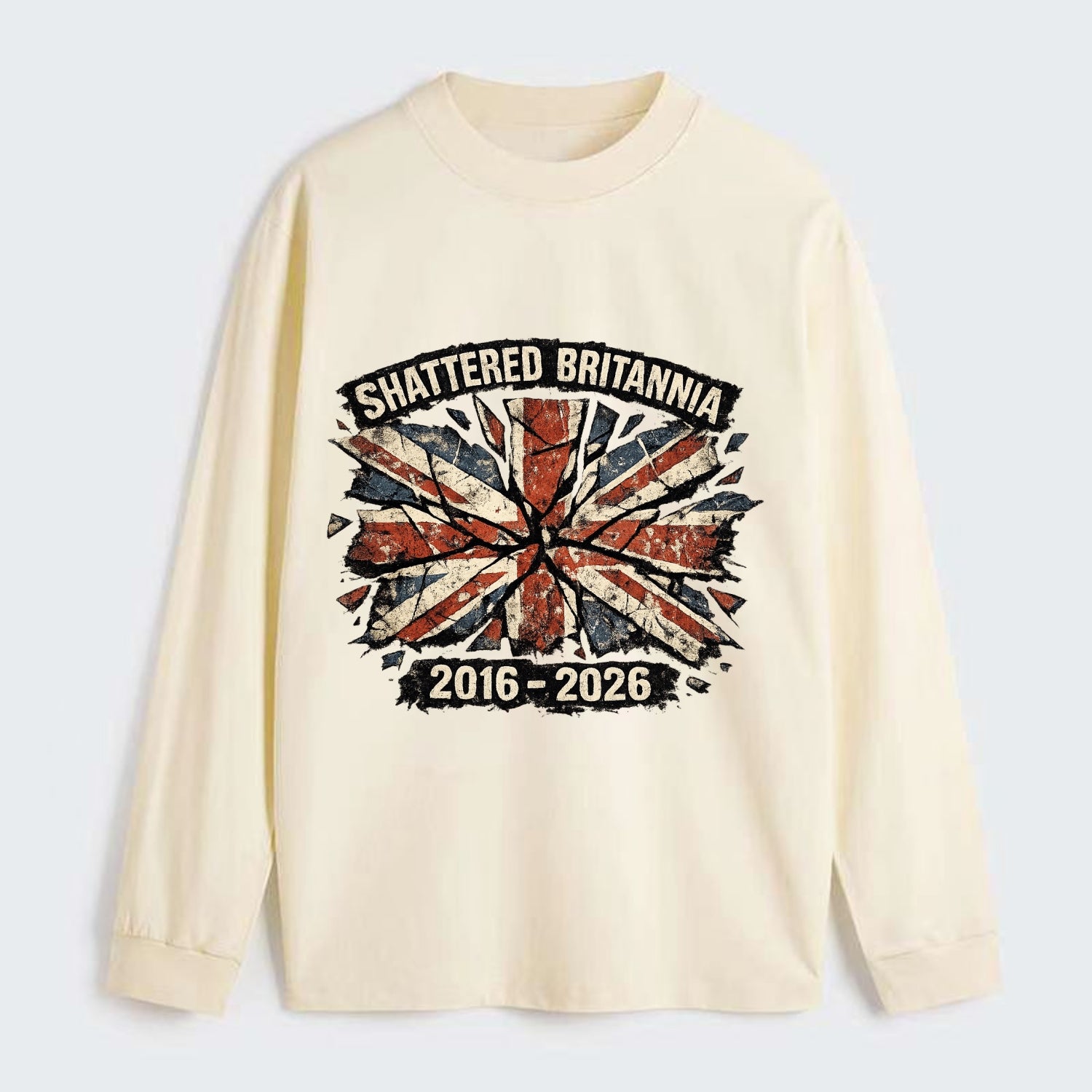 SHATTERED BRITANNIA | Cracked broken Union Jack | Fragmented glass - Classic Long Sleeve Shirt - Beige