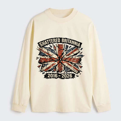 SHATTERED BRITANNIA | Cracked broken Union Jack | Fragmented glass - Classic Long Sleeve Shirt - Beige