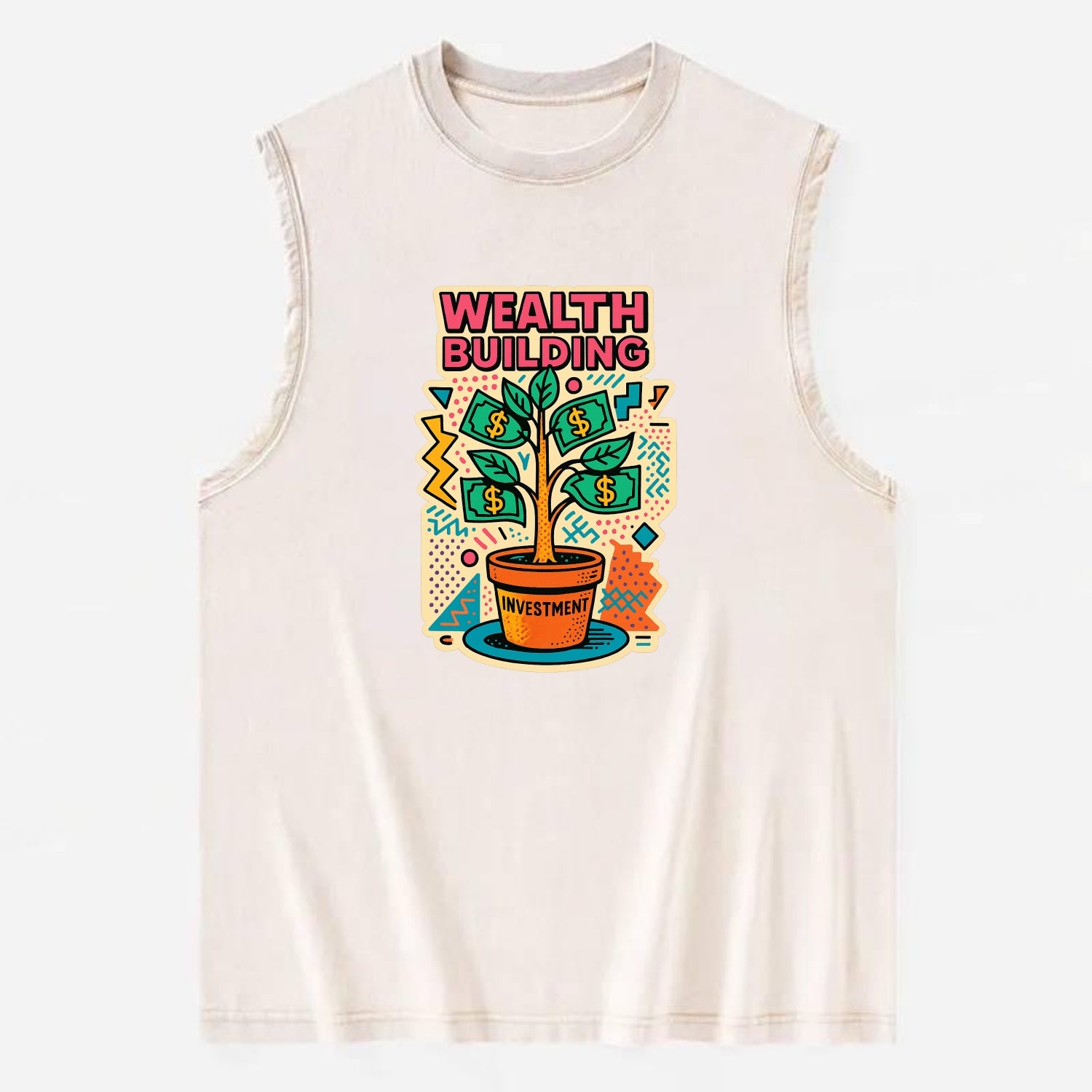 Money tree growing from investment pot - financial independence journey, - Vintage Washed Tank - Beige