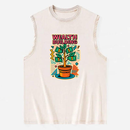 Money tree growing from investment pot - financial independence journey, - Vintage Washed Tank - Beige