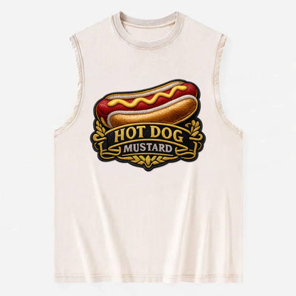 HOT DOG MUSTARD - classic hot dog in tan yellow red , ballpark food - Vintage Washed Tank - Beige