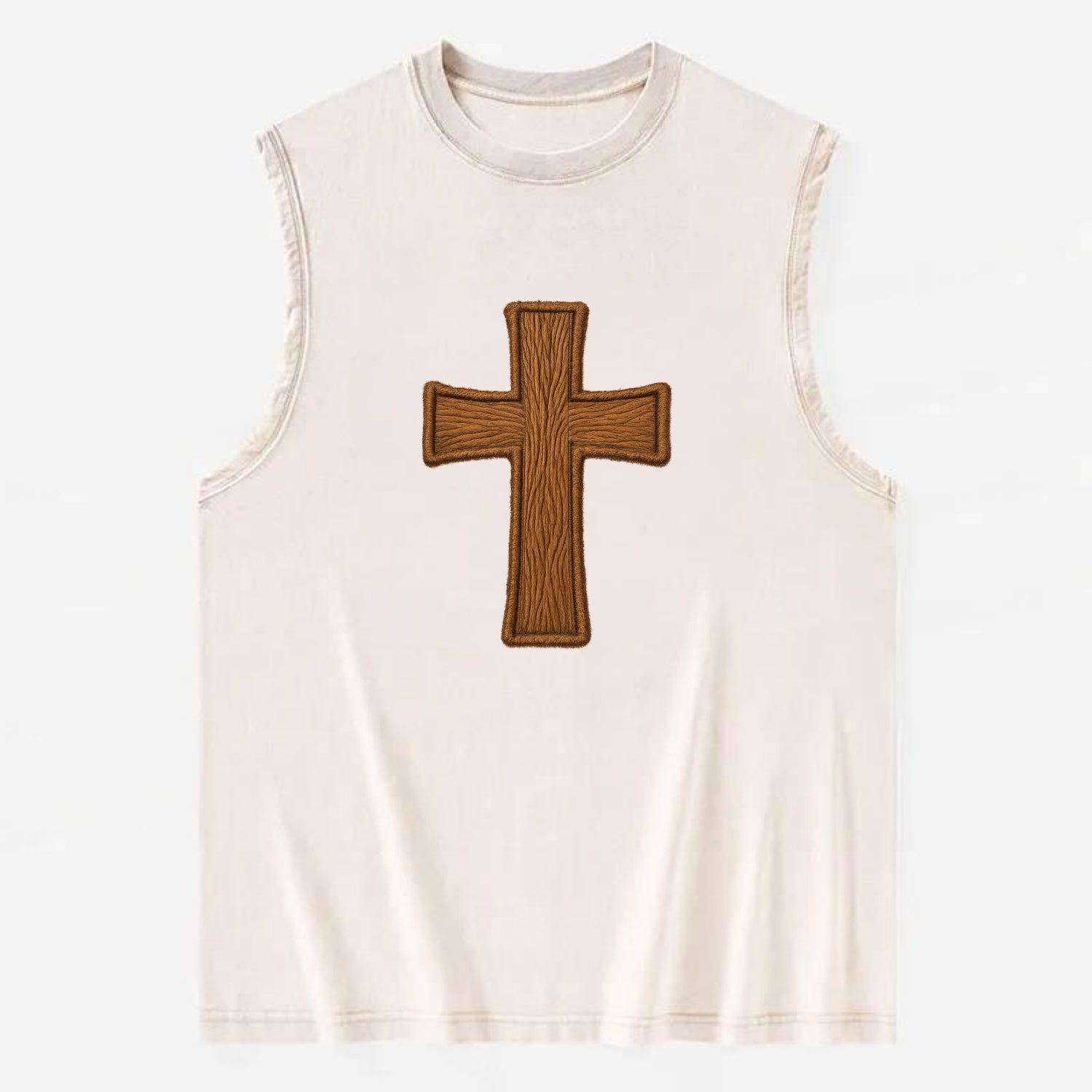 Carved Cross  - Vintage Washed Tank - Beige